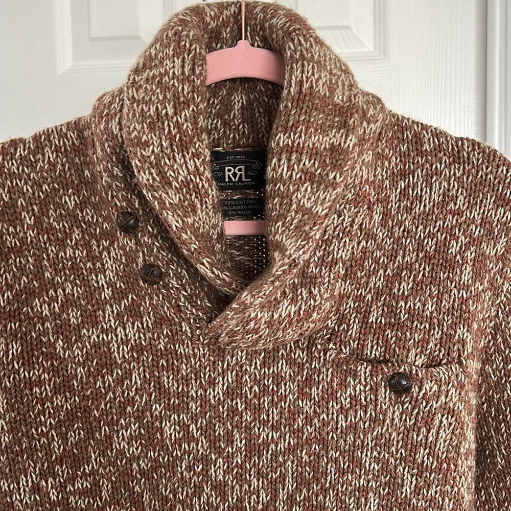 RRL men’s Marled yarn shawl collar sweater - Picture 2 of 7